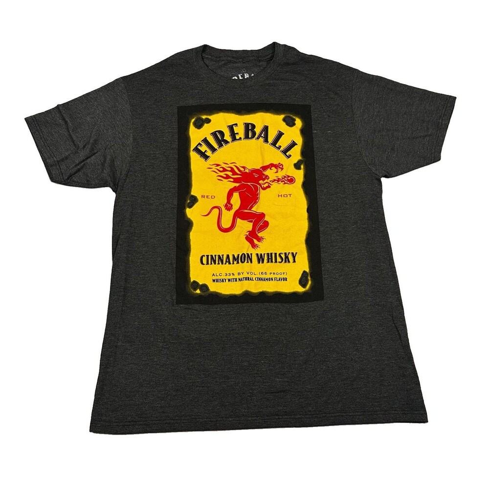 Fireball Cinnamon Whisky Shirt Mens Large Heather Gray Red Devil Alcohol Graphic